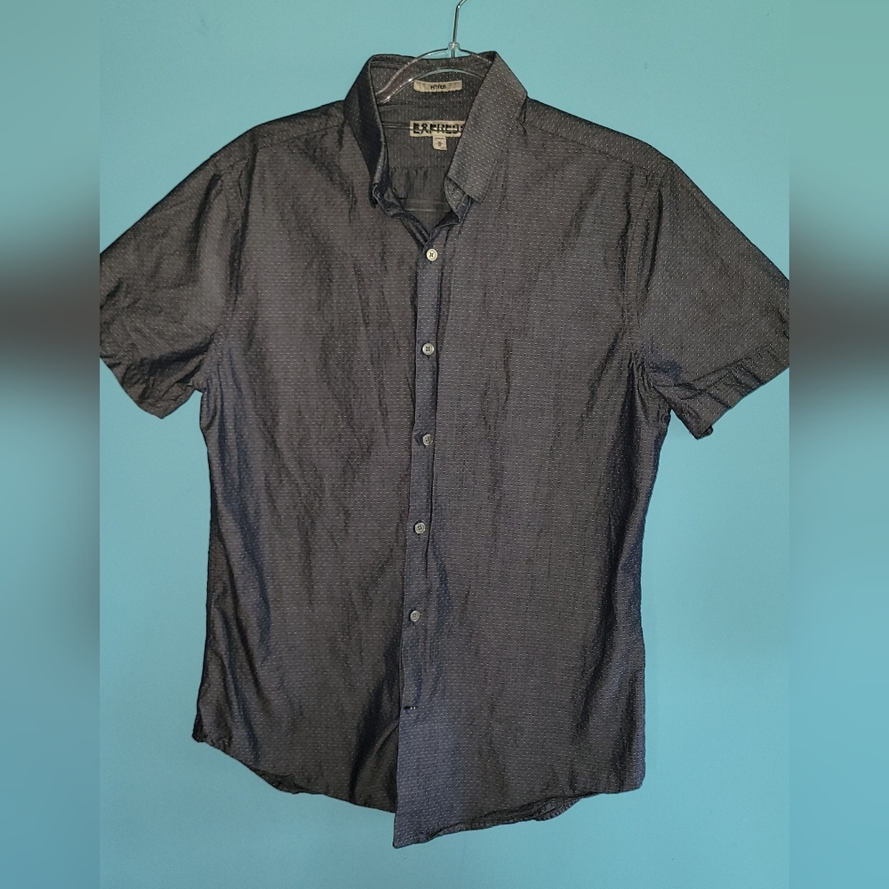 EXPRESS Mens Short Sleeves Gray Linen Button Up| M